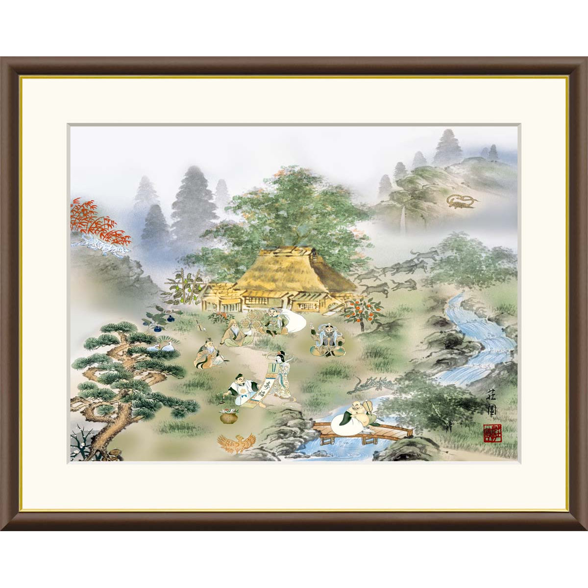 楽天市場】絵画 現代日本画 伝統開運画 七福四神相応図 有馬荘園 額