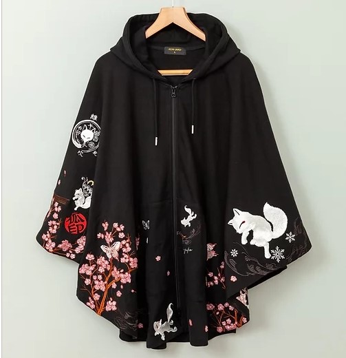 楽天市場】【今昔】こんじゃく 『桜絵巻』豪華総刺繍ポンチョ【KJ