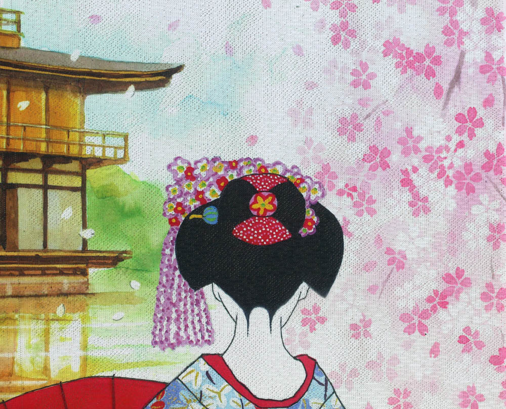 楽天市場】【和風のれん】浮世絵のれん舞妓桜金閣寺14269【幅85cm×長さ