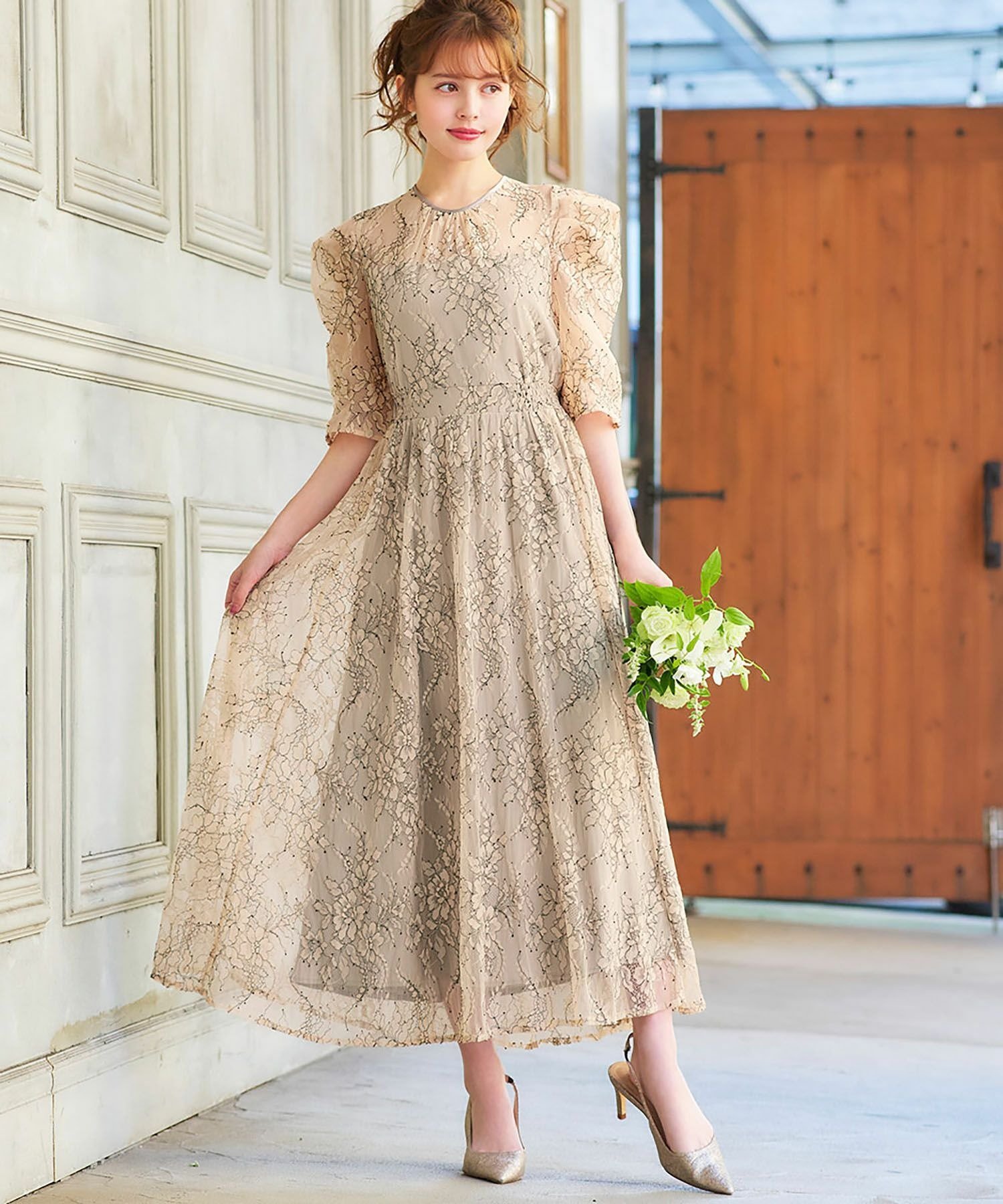 RIVER FIELD & Co.｜パフスリーブ総レースフレアロング丈 結婚式