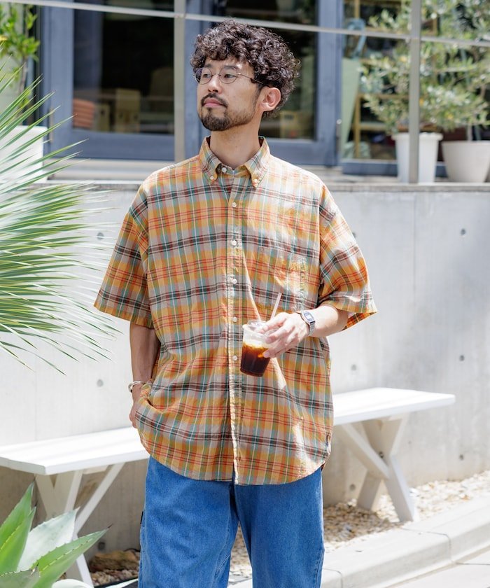 FREAK'S STORE｜インドマドラスチェック ショートスリーブ ボタン