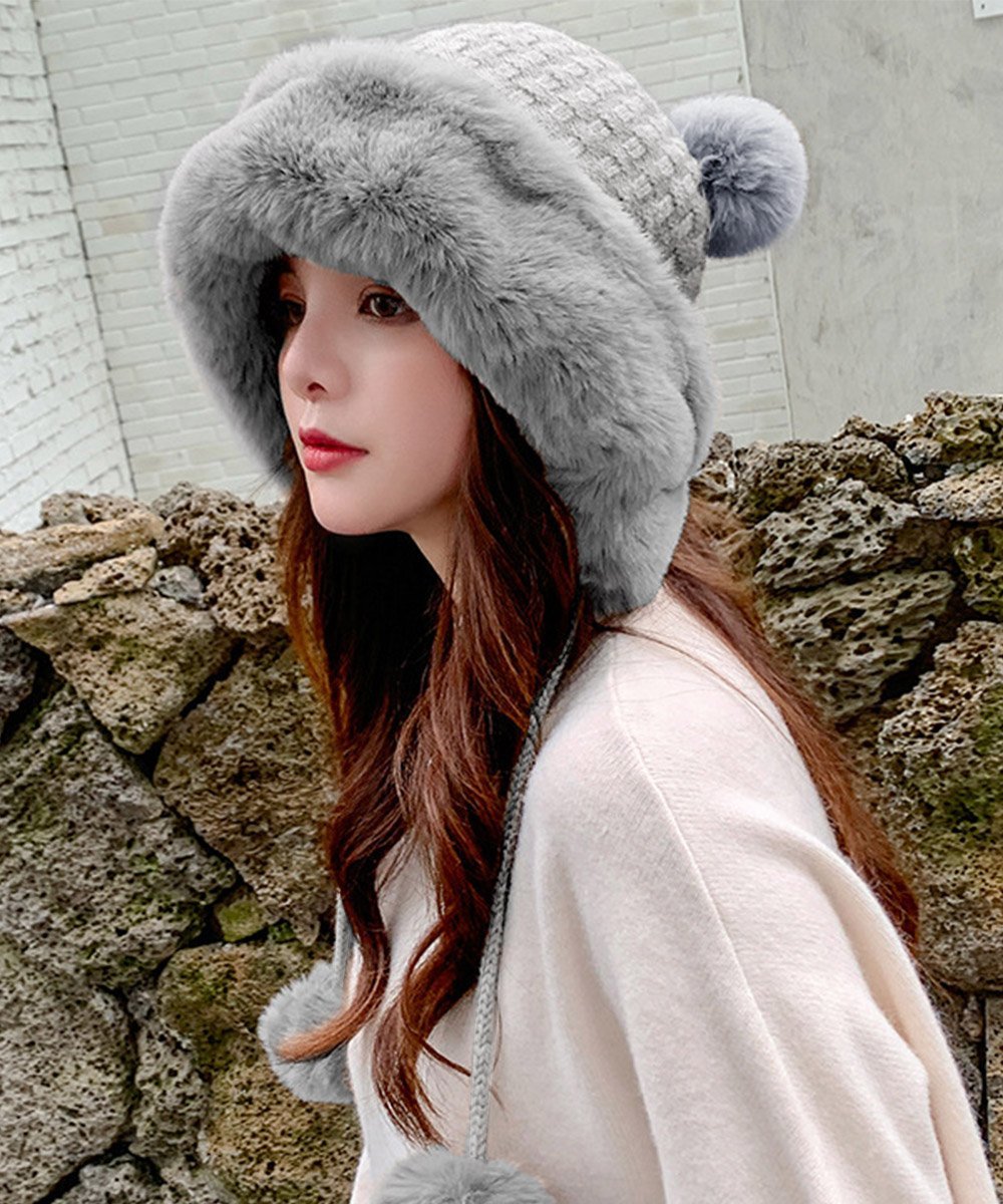 miniministore｜ダブルポンポンニット帽子 ファー帽子韓国 | Rakuten