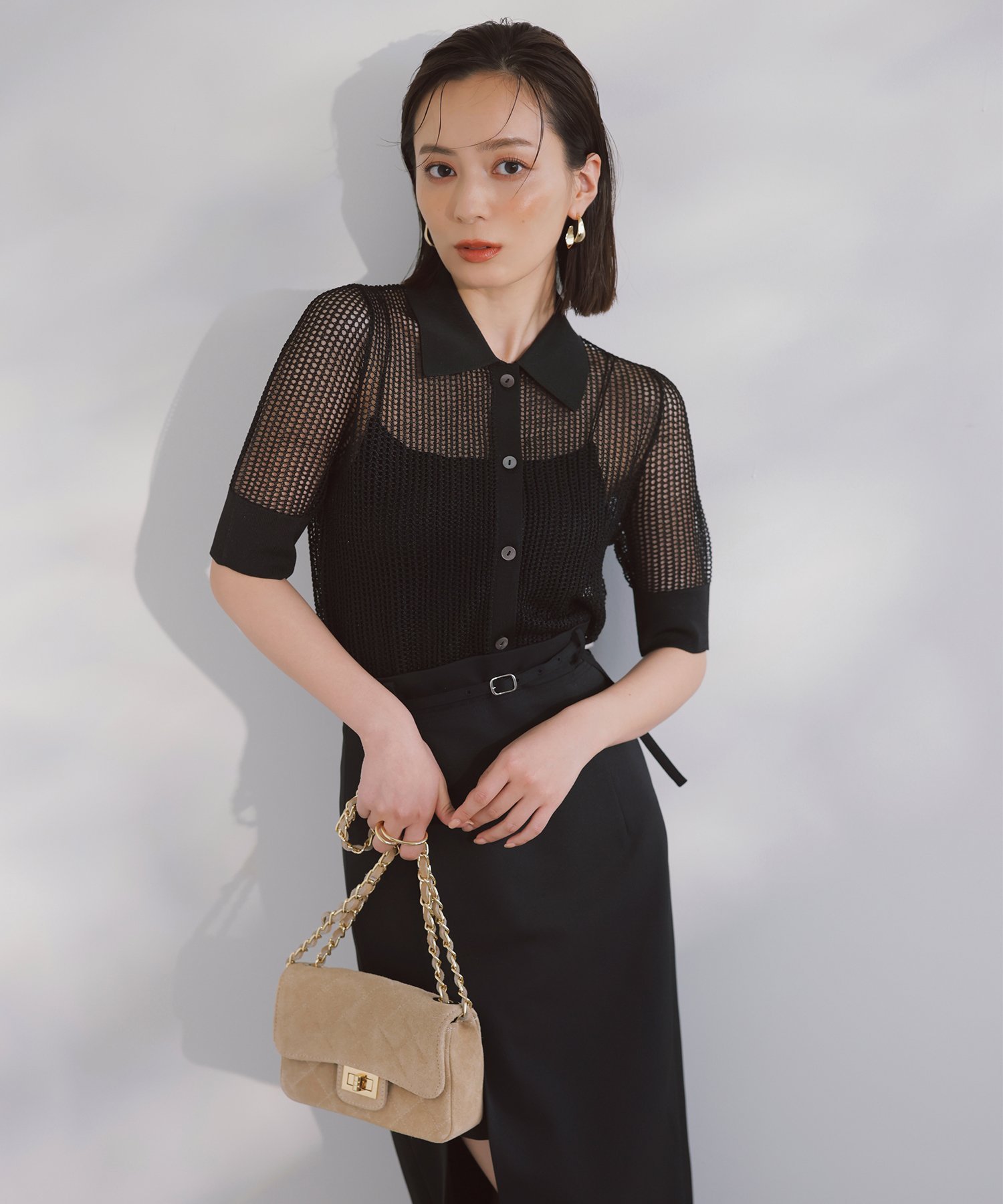 anuans｜ラメメッシュハーフスリーブニットポロシャツ | Rakuten