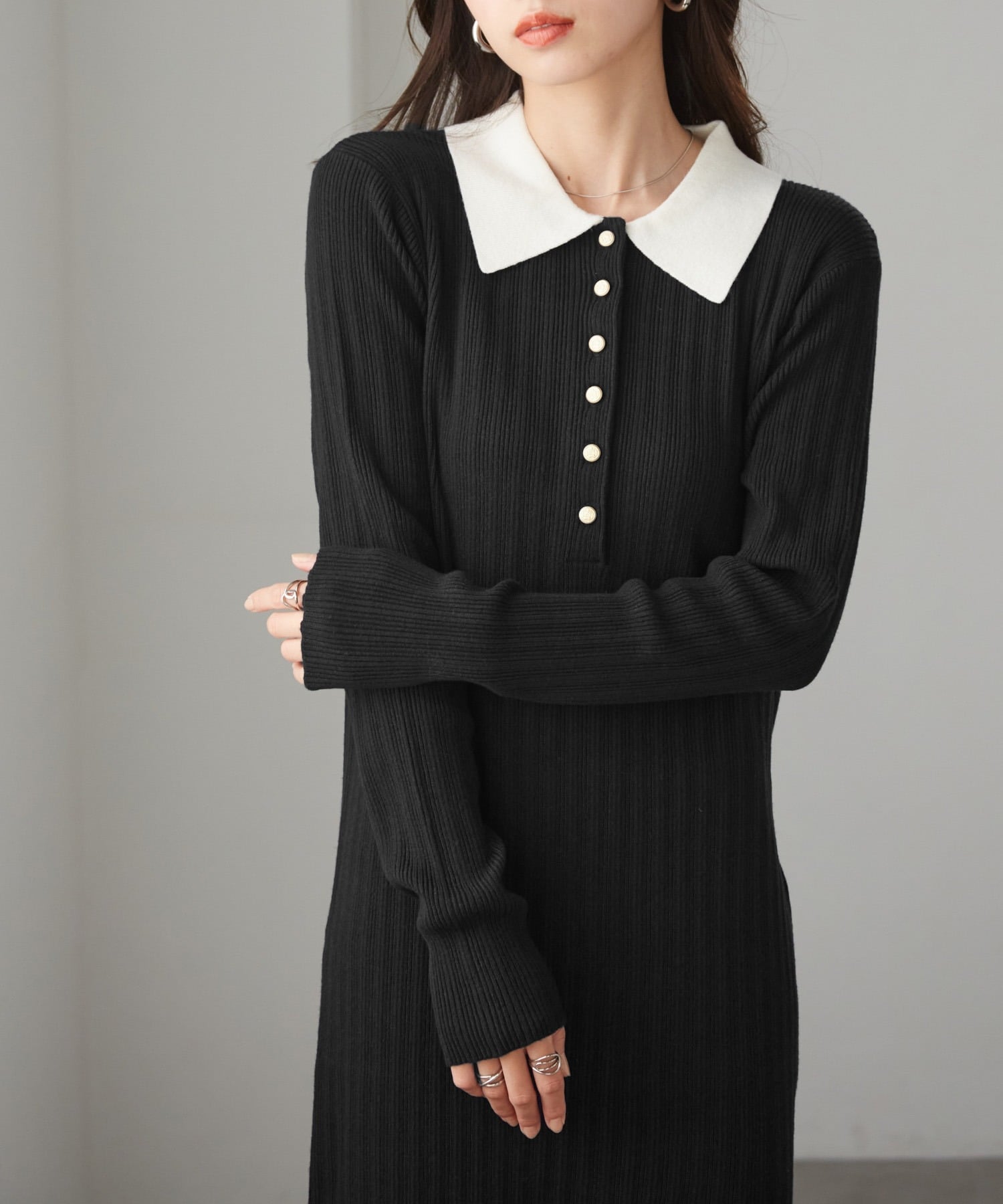 Ranan｜Ranan(W)ポロカラーリブニットワンピース | Rakuten Fashion