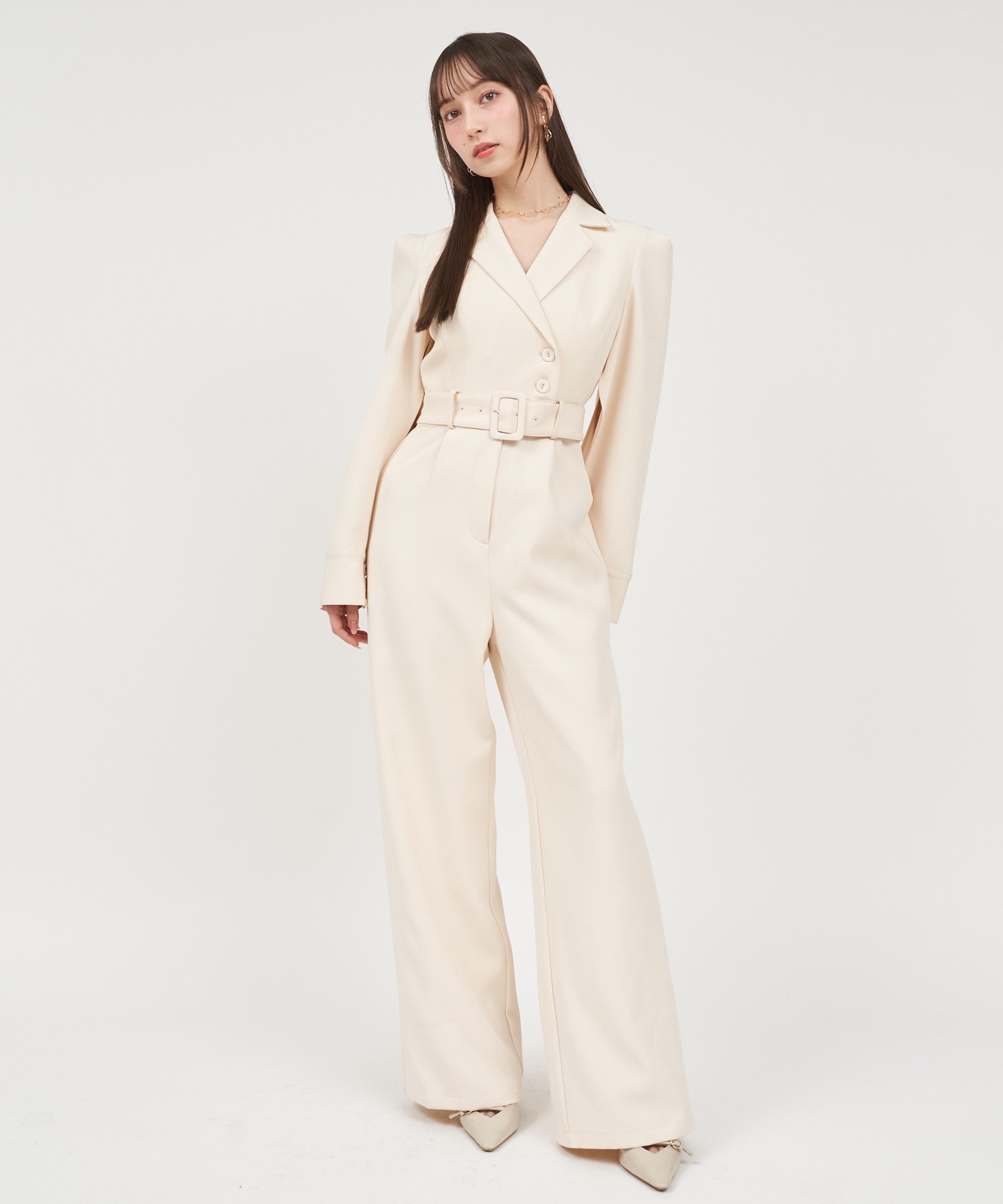 ROYAL PARTY｜【丈が選べる】ベルト付ケープ風オールインワン