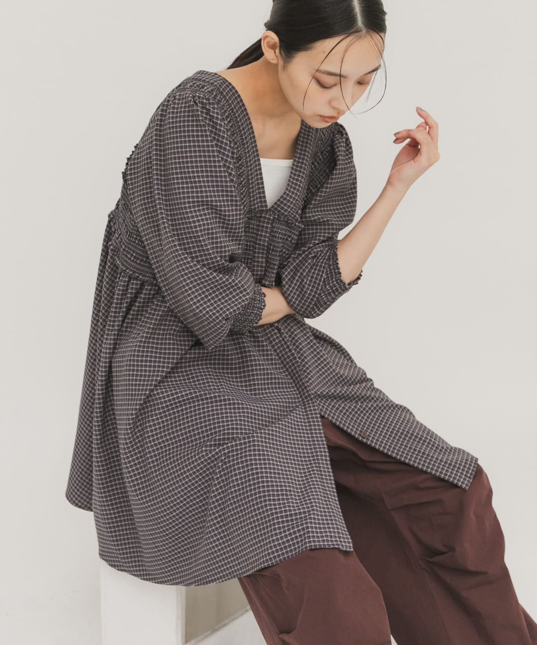 KBF｜2WAYシャーリングチェックミニワンピース | Rakuten Fashion(楽天