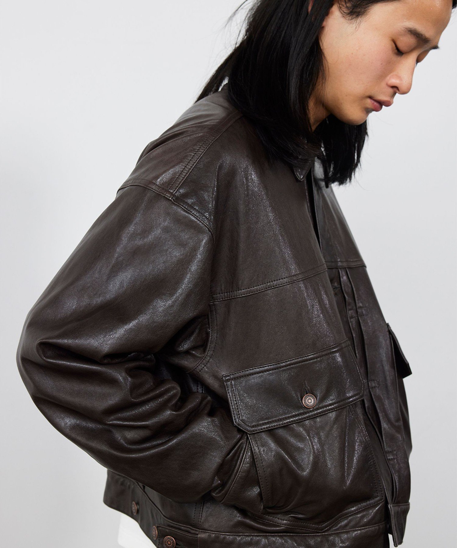 BEAMS MEN｜ワイドショートフィット シープレザー ジャケット