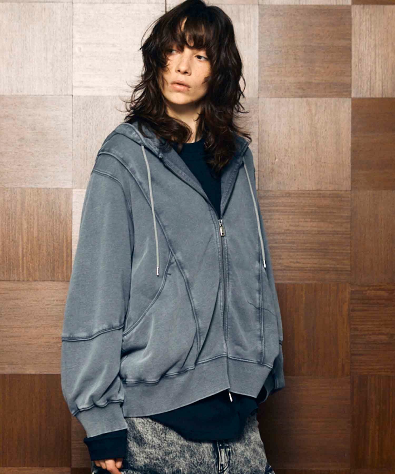 MAISON SPECIAL｜Piping Switching Prime-Over Pigment-dye ZIP Hoodie