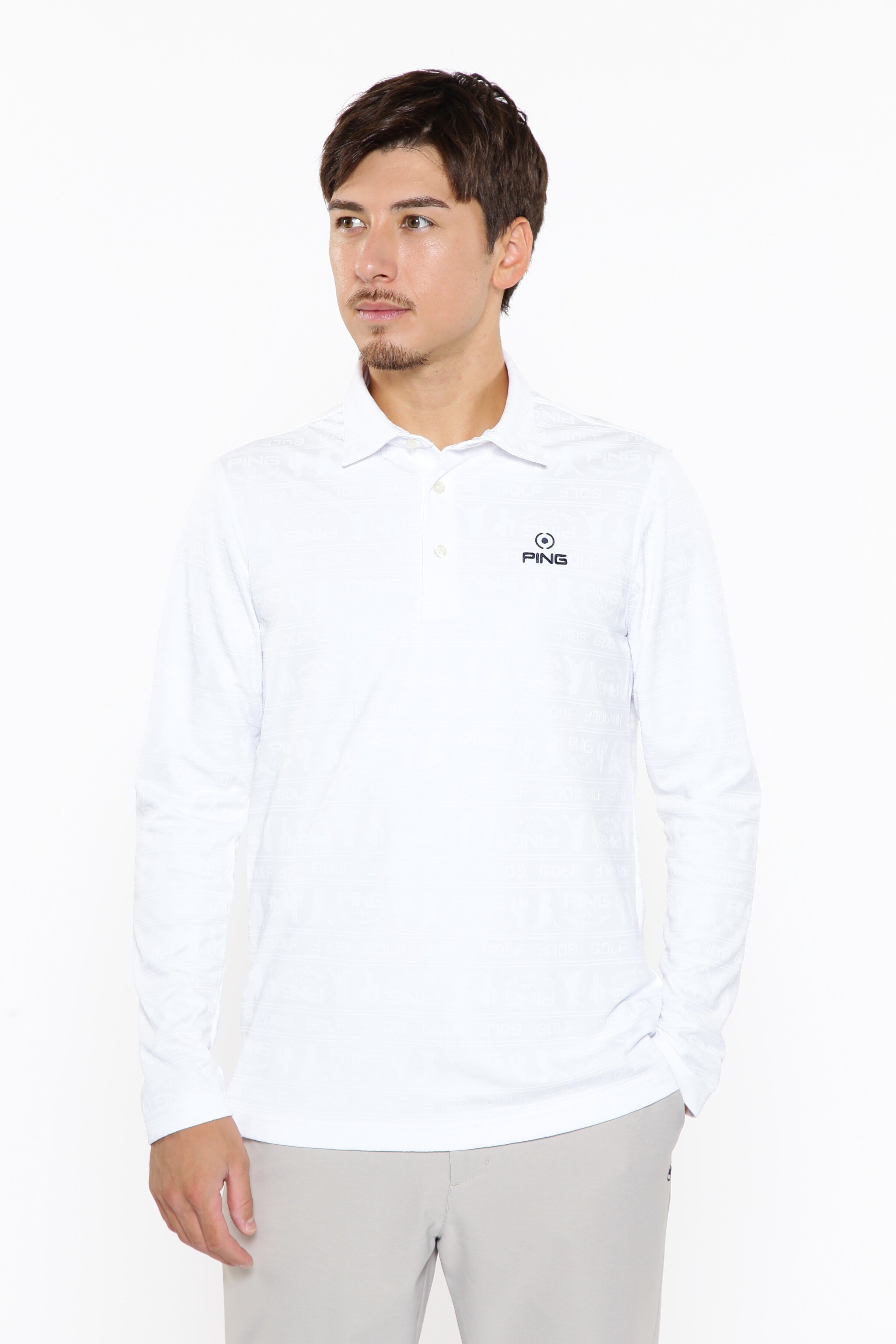 PING APPAREL｜Mr.PING凸凹ボーダージャガード長袖ポロシャツ <NATIVE