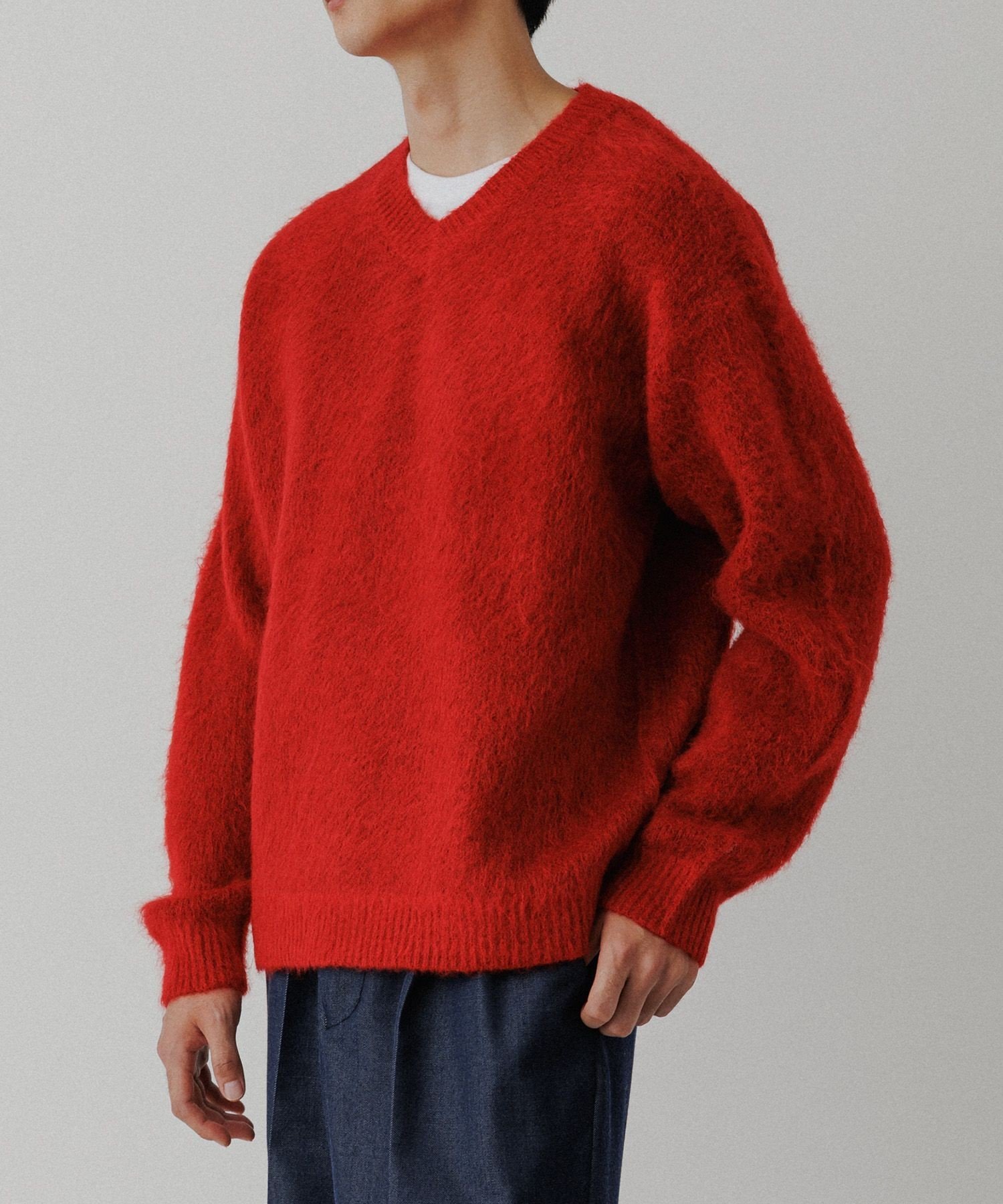 ADAM ET ROPE'｜モヘアミックス オーバーサイズ Vネックニット