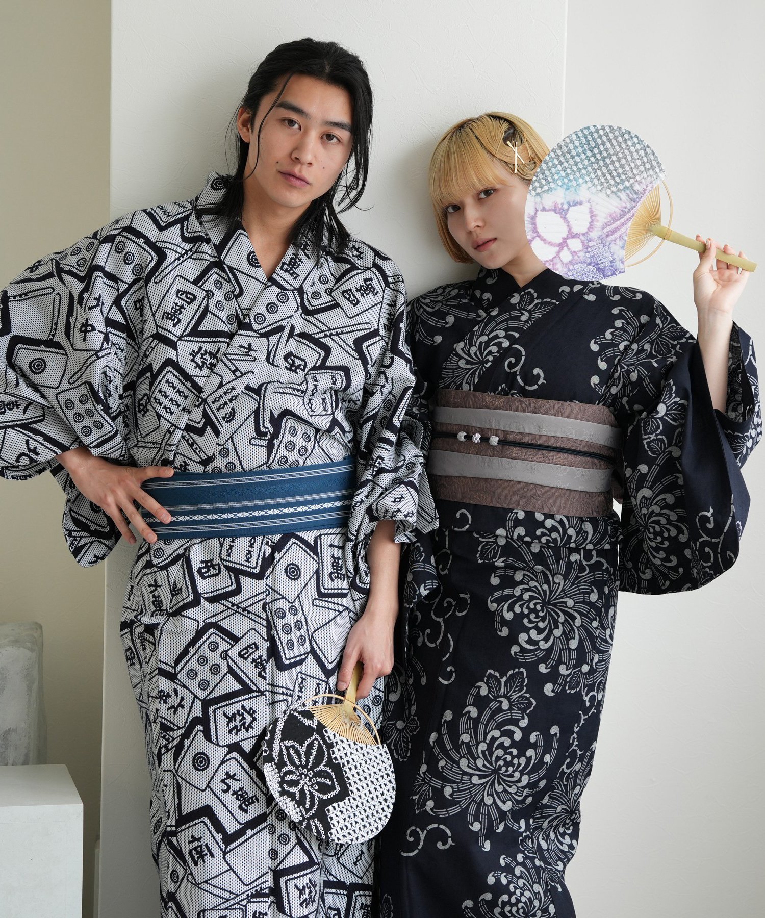 utatane｜utatane*注染工房 メンズ 浴衣3点セット 刺し子の麻雀牌