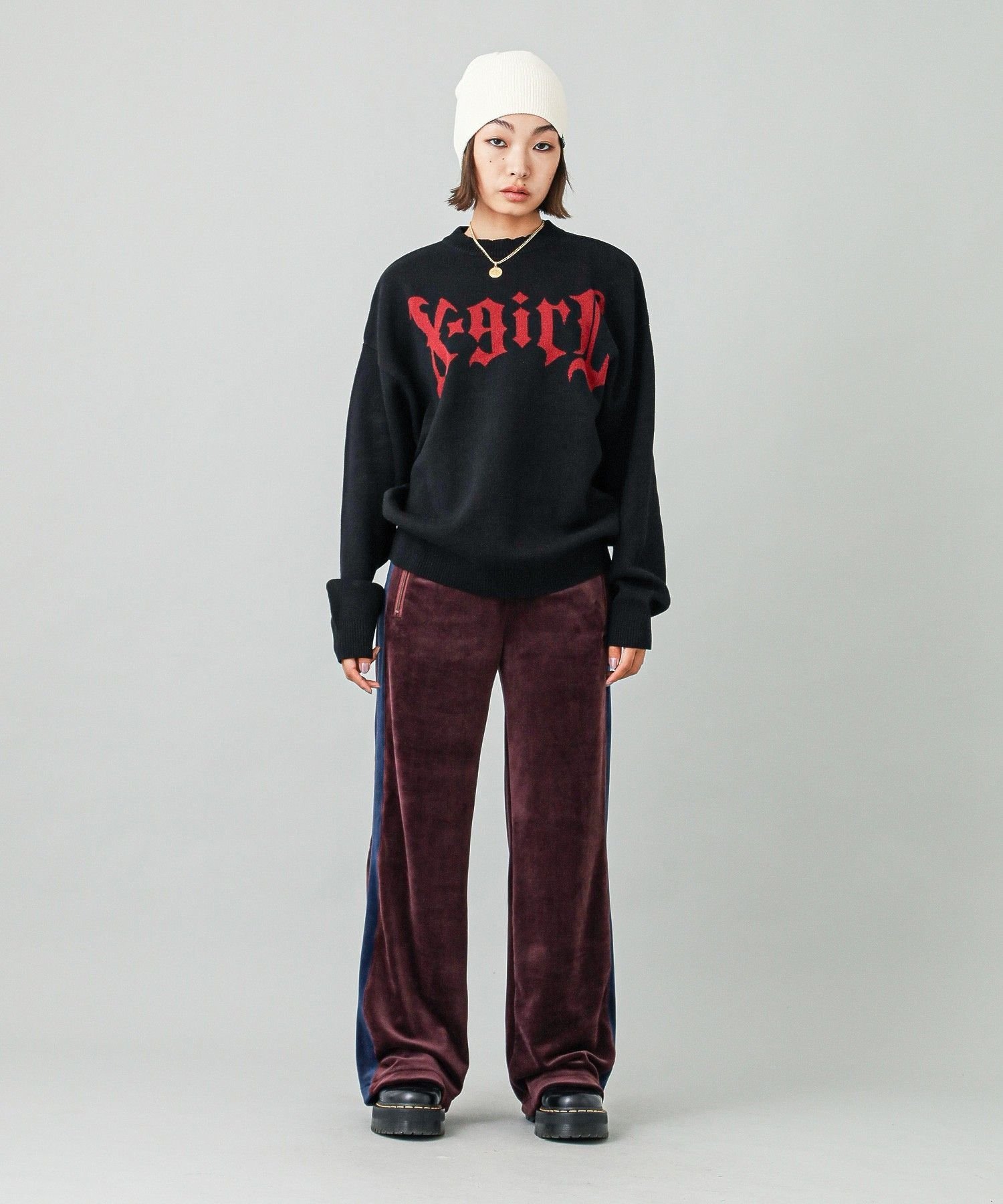 X-girl｜GOTHIC LOGO JACQUARD KNIT TOP | Rakuten Fashion(楽天