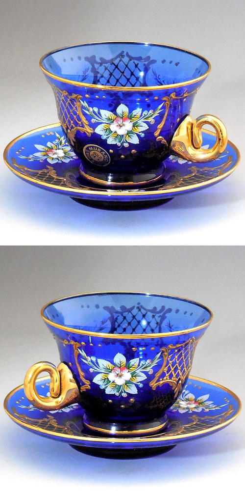 ムラノガラス.ベネチアンガラス ティーカップ .ソーサ、1セットは