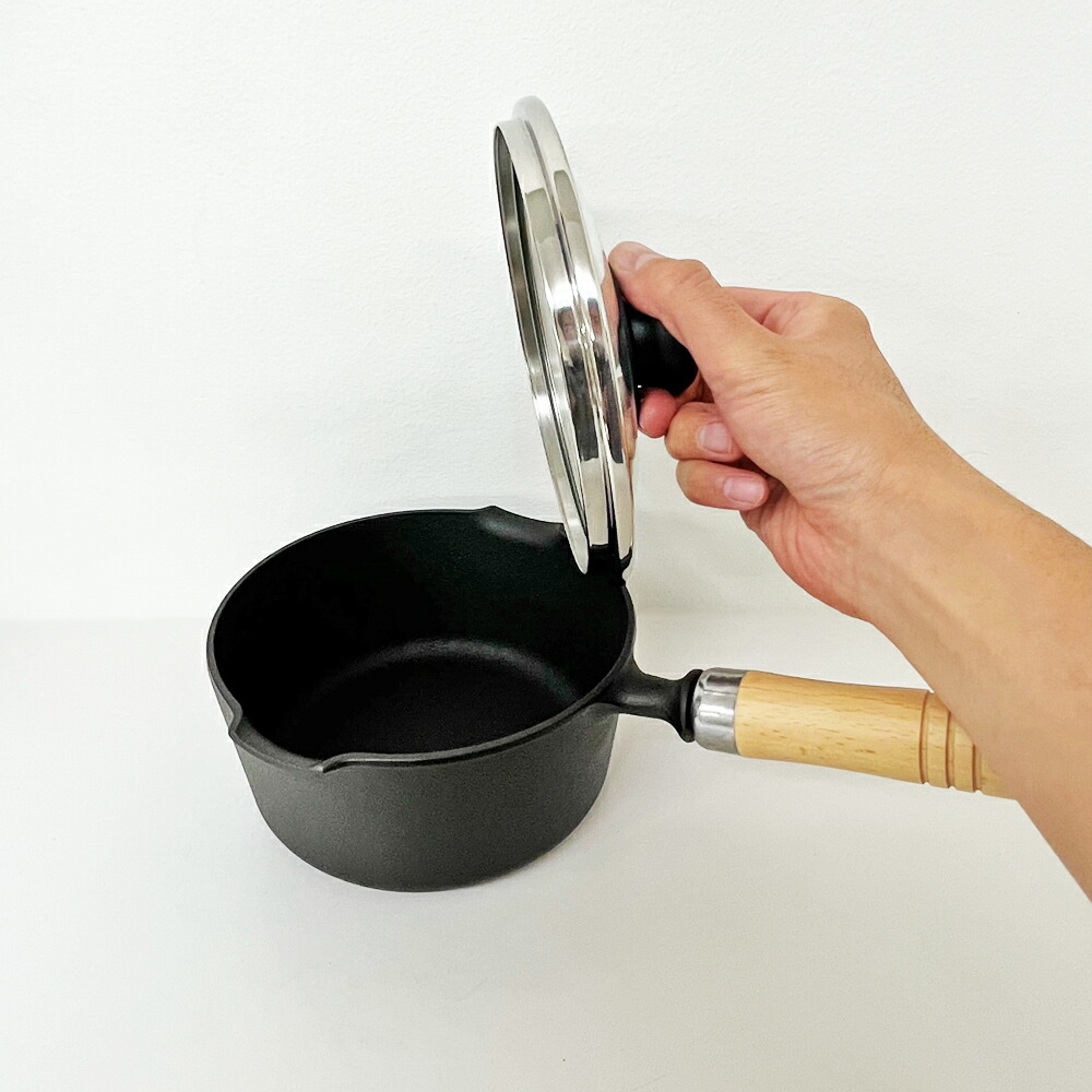 楽天市場】岩鋳 南部鉄器 片手鍋 16cm 両口 木柄付 ガラス蓋付きセット