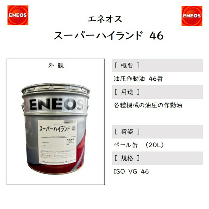 楽天市場】エネオス スーパーハイランド46 ペール缶 20L 耐摩耗性