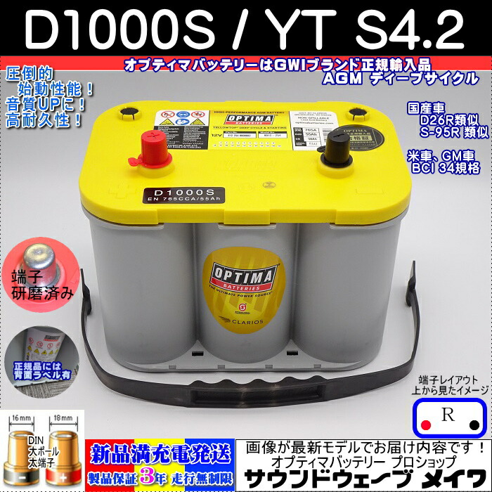 楽天市場】オプティマバッテリー【OPTIMA】イエロートップ D1000S / YT