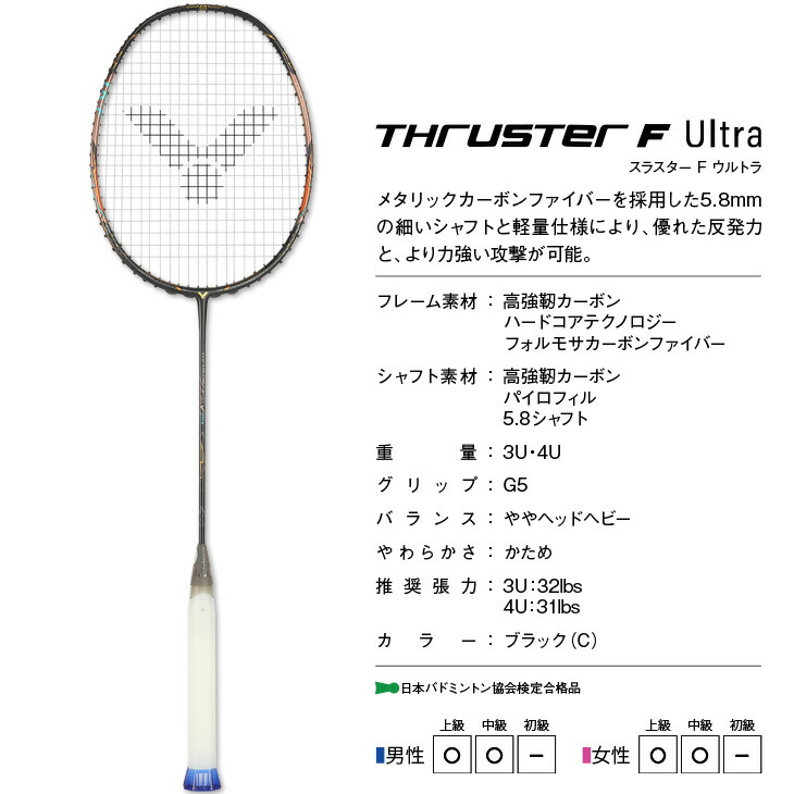 楽天市場】ビクター バドミントンラケット スラスター F Ultra