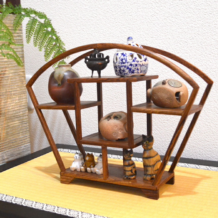 楽天市場】珍品棚 扇型 飾り棚 小棚 木製 花梨 香炉台 シェルフ ウッド