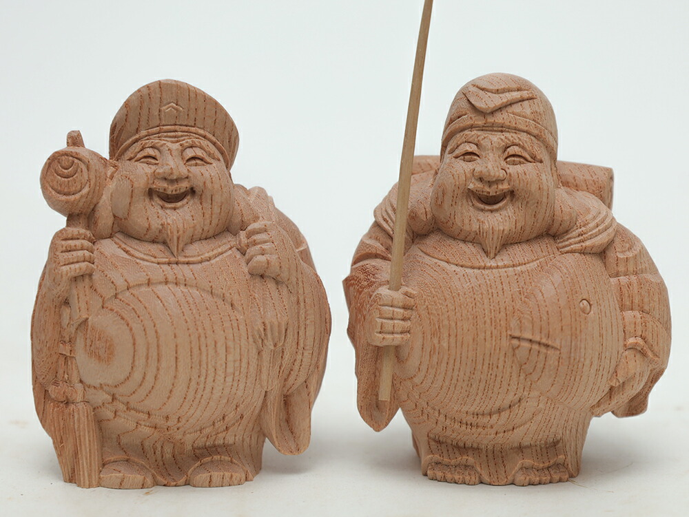楽天市場】【総高12cm】恵比寿大黒 木彫り 福の神 縁起物一刀彫 / 材料