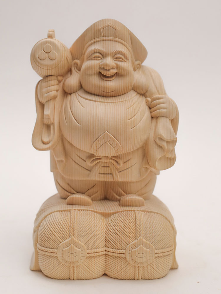 木彫置き物 大黒天 骨董品 高さ17㎝ 重さ600g 木彫置き物 大黒天 骨董