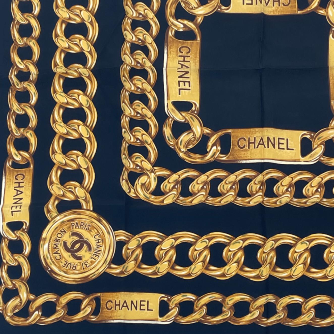 楽天市場】極美品 CHANEL シャネル スカーフ ココマーク チェーン柄 黒