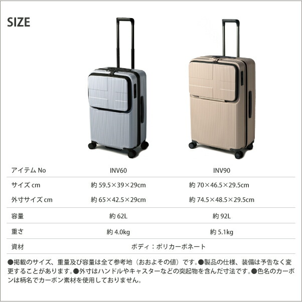 楽天市場】Innovator/イノベーター スーツケース INV60 62L ストッパー
