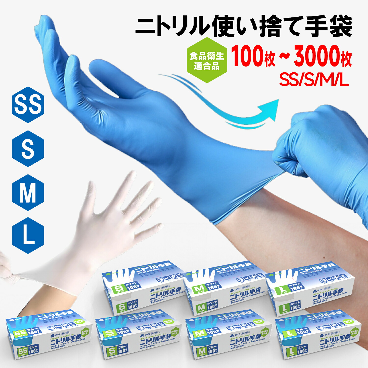 楽天市場】＼最安挑戦☆あす楽！／ニトリル手袋 100枚～3000枚 ゴム