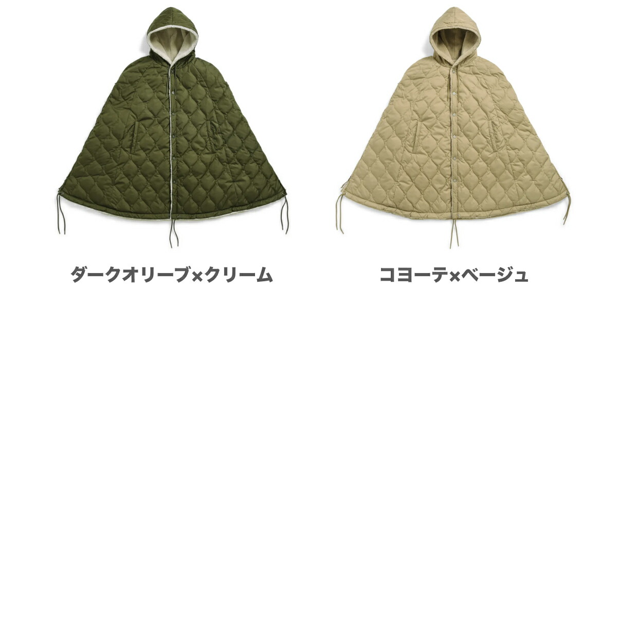 TAION ポンチョ・ケープコート D.オリーブ×クリーム TAION（タイオン