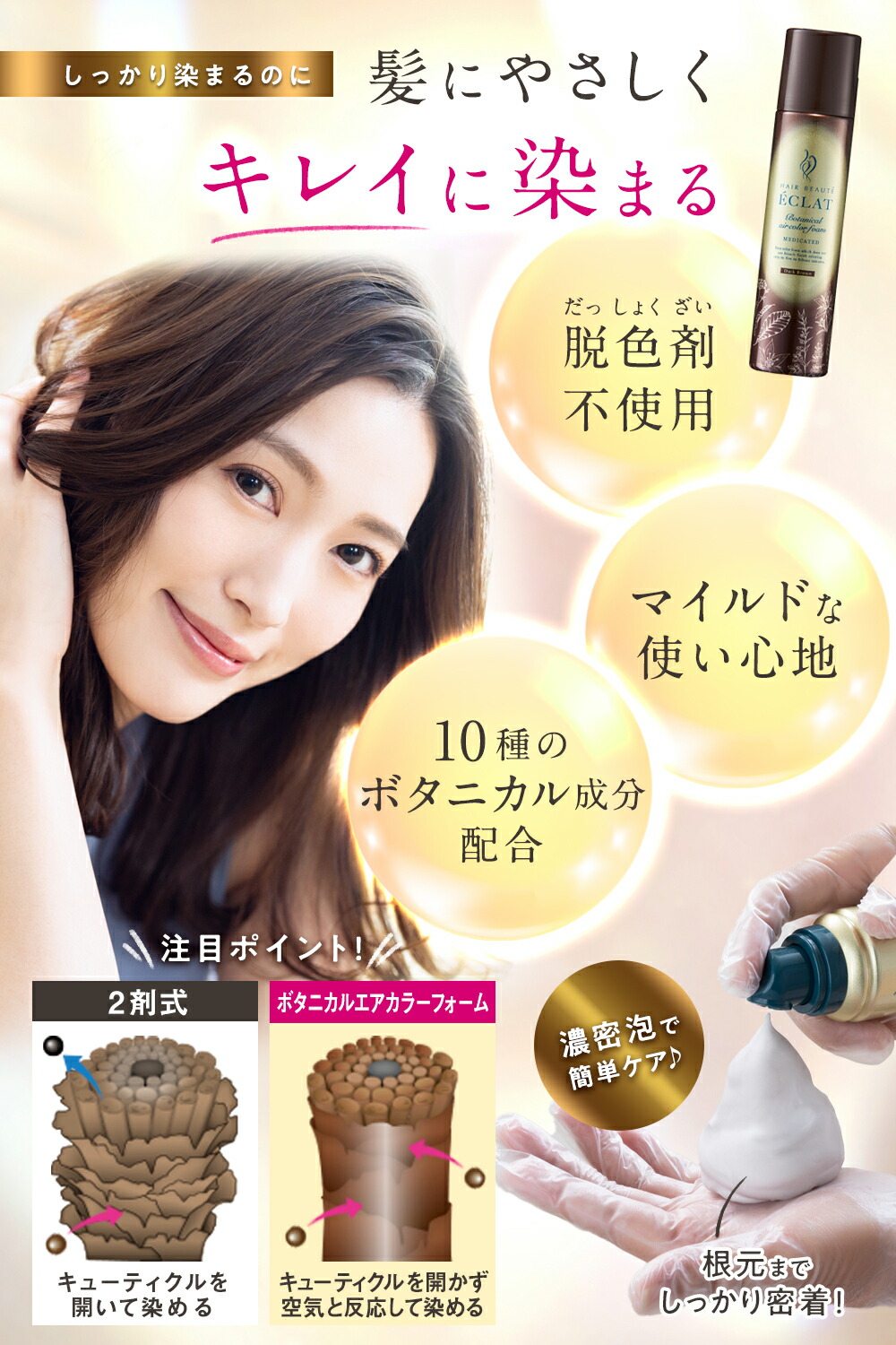 楽天市場】簡単 泡 白髪染め【公式】新登場 ヘアボーテエクラ