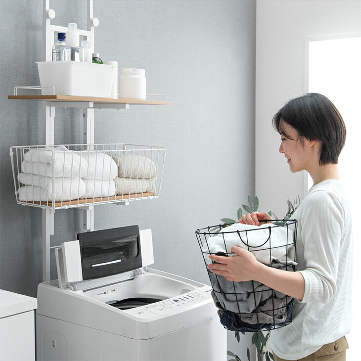 楽天市場】新色登場 突っ張りランドリーラック バスケット 防水パン
