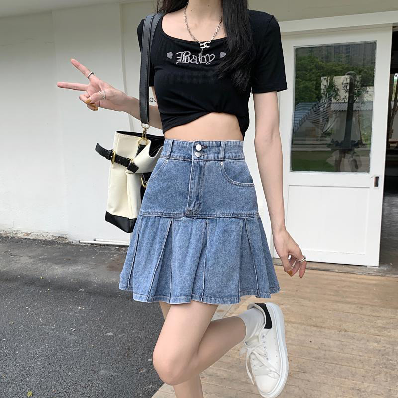 楽天市場】デニム スカート フレア aライン ミニ プリーツ レディース