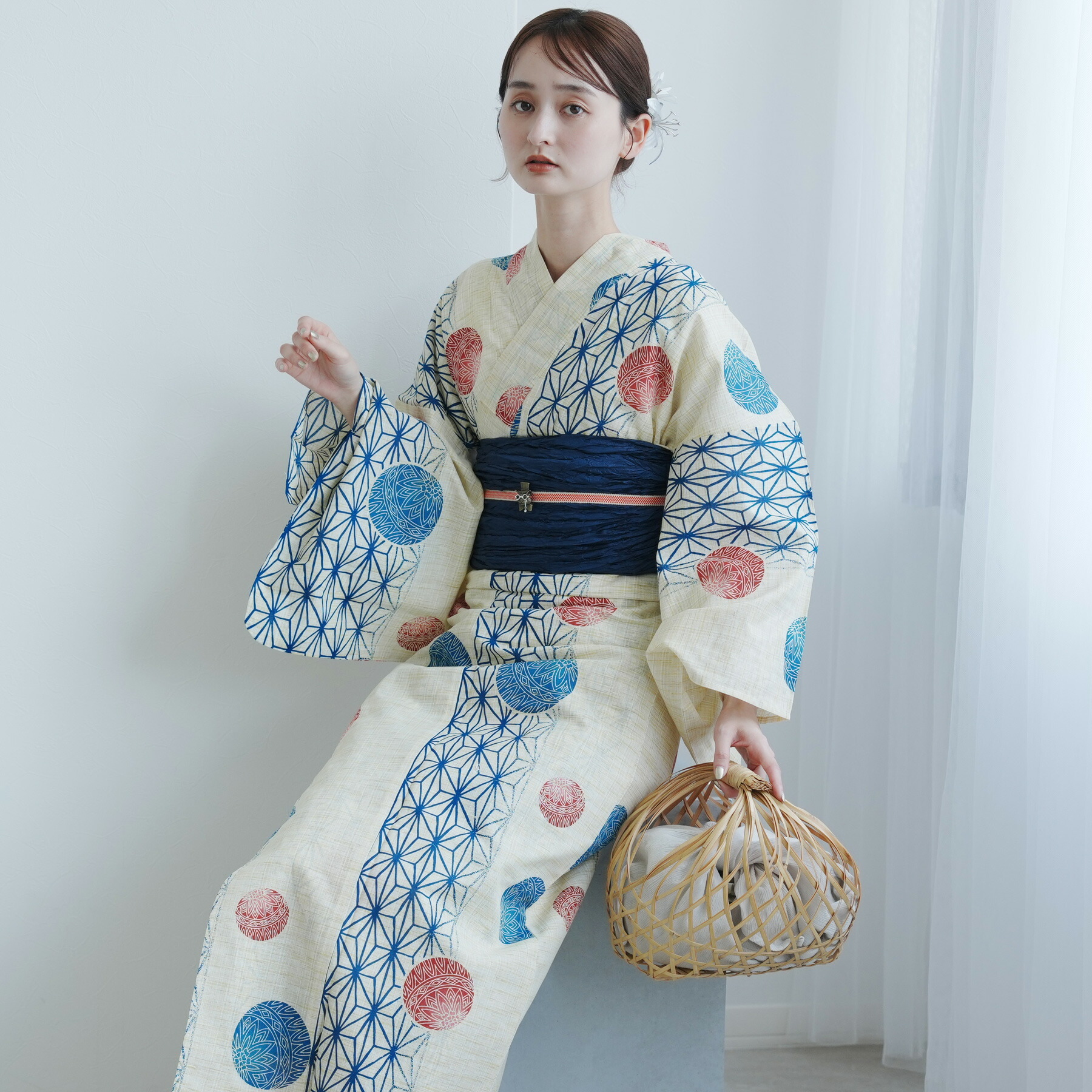 楽天市場】【utatane 綿麻 高級変わり織 浴衣3点セット 先染めベージュ