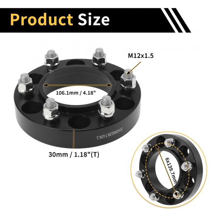 INFINAUTO 2個6x139.7mmホイールスペーサー106.1mm M12x1.5ハブセン