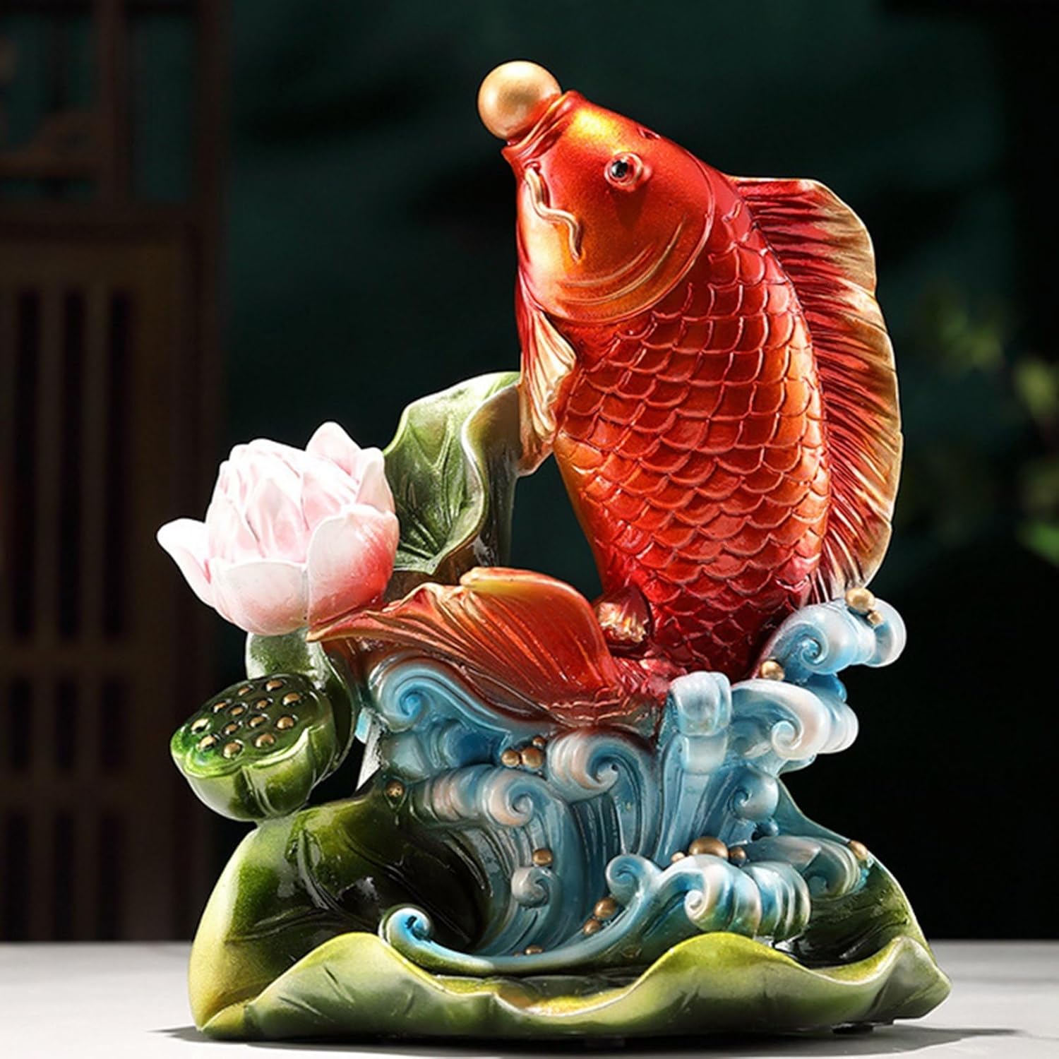 楽天市場】風水 鯉 置物 蓮華 樹脂製 金運アップ 開運 商売繁盛 玄関