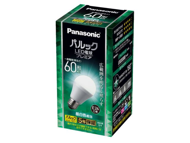 楽天市場】パナソニック プレミア led電球 e26 60w 温白色の通販