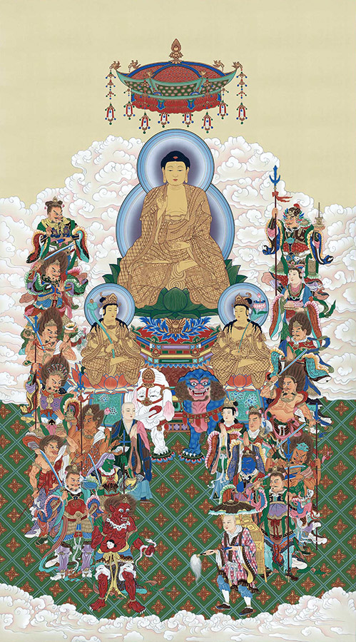 楽天市場】掛け軸 掛軸 十六善神大 大幅複製仏画 106×232cm 高級桐箱入