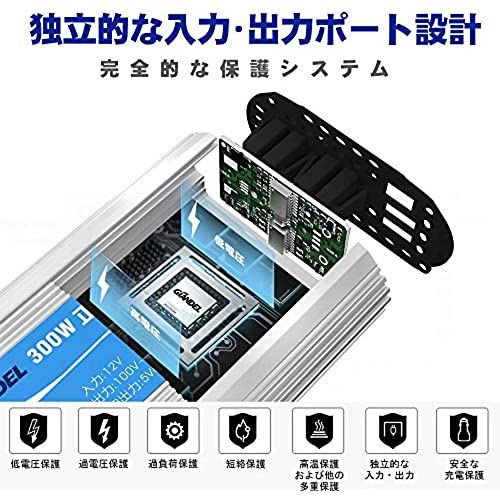 正弦波 300Wカーインバーター 車載充電器 変換電源 DC12VをAC100Vに