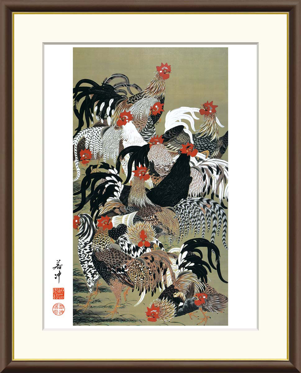 楽天市場】伊藤若冲 群鶏図 【F8/F6/F4サイズ】（紐・フック付） 日本