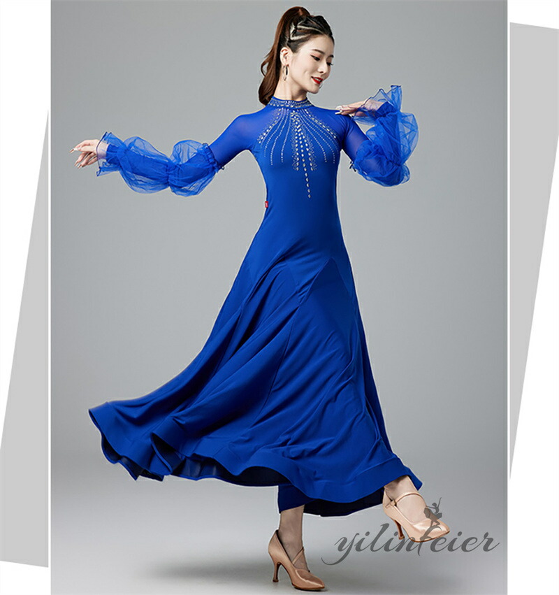 楽天市場】社交ダンスドレス パフスリーブ 立ち襟 社交ダンス 練習着