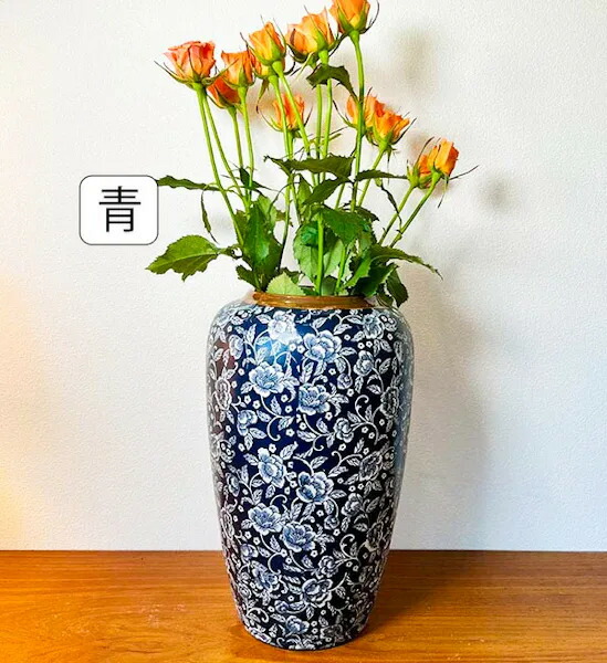 楽天市場】☆レビューで特典☆フラワーベース唐草柄（青・白）♪ 花瓶
