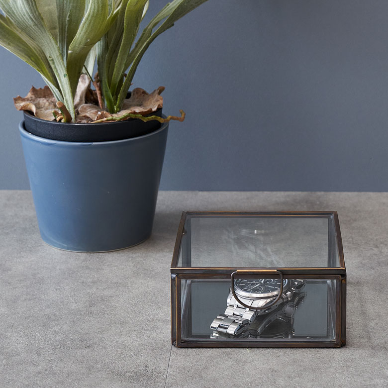 楽天市場】ガラスと真鍮でできた鏡付き収納ケース アンティーク