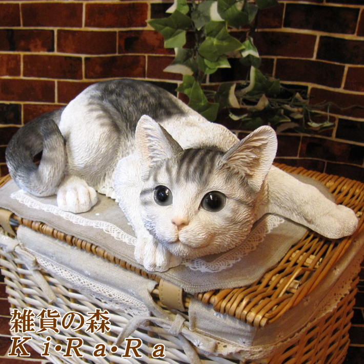 楽天市場】猫 置物 リアルな猫の置物 キャット 伏せ Bタイプ ホワイト