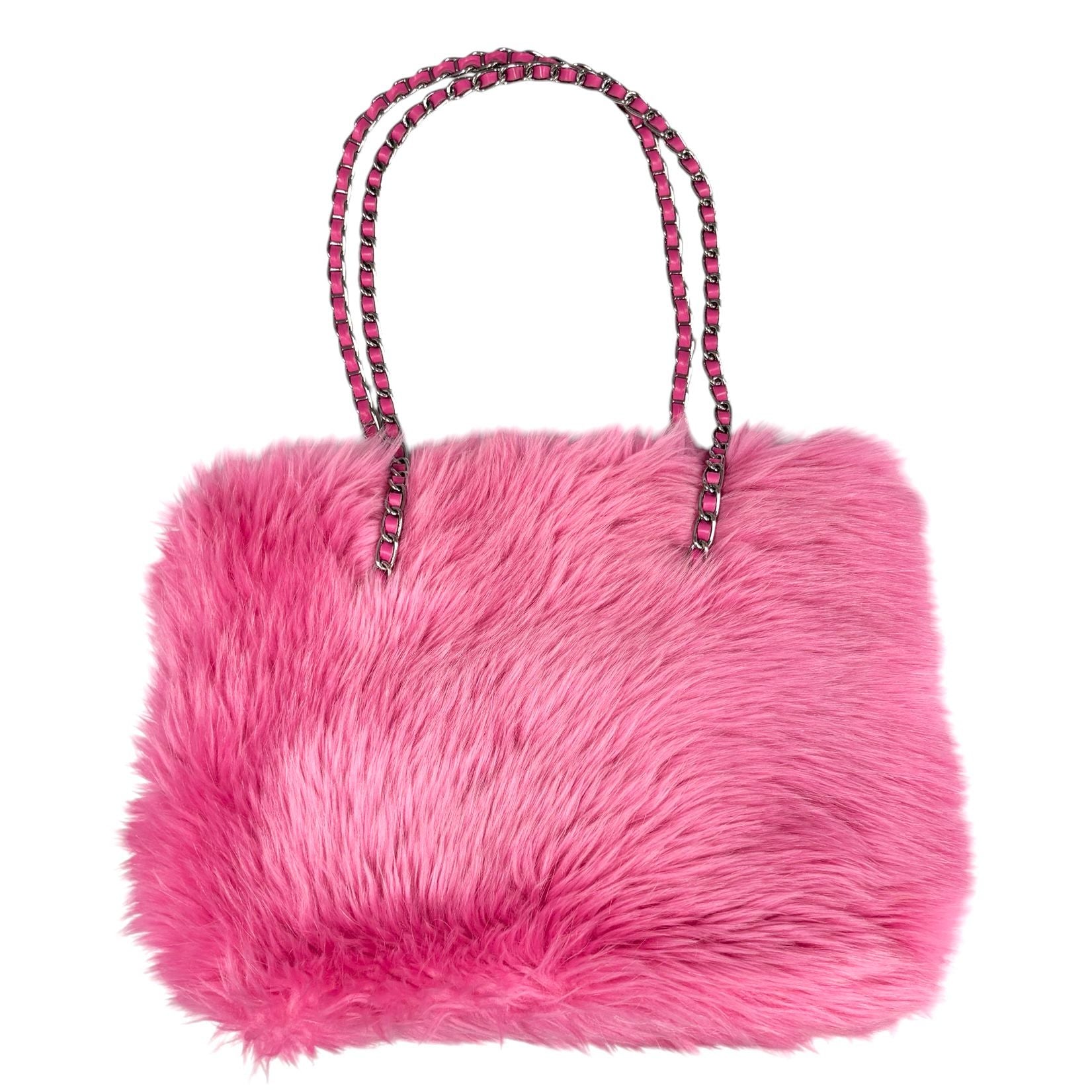 Prada Pink Fur Chain Logo Bag – Treasures of NYC