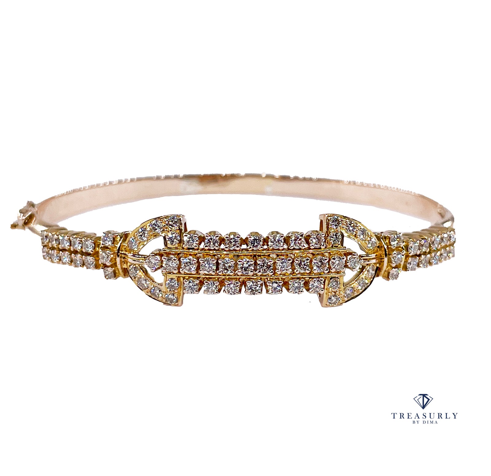 Vintage Late Art Deco 1.50ctw Diamond Bangle Hinged 18K Gold