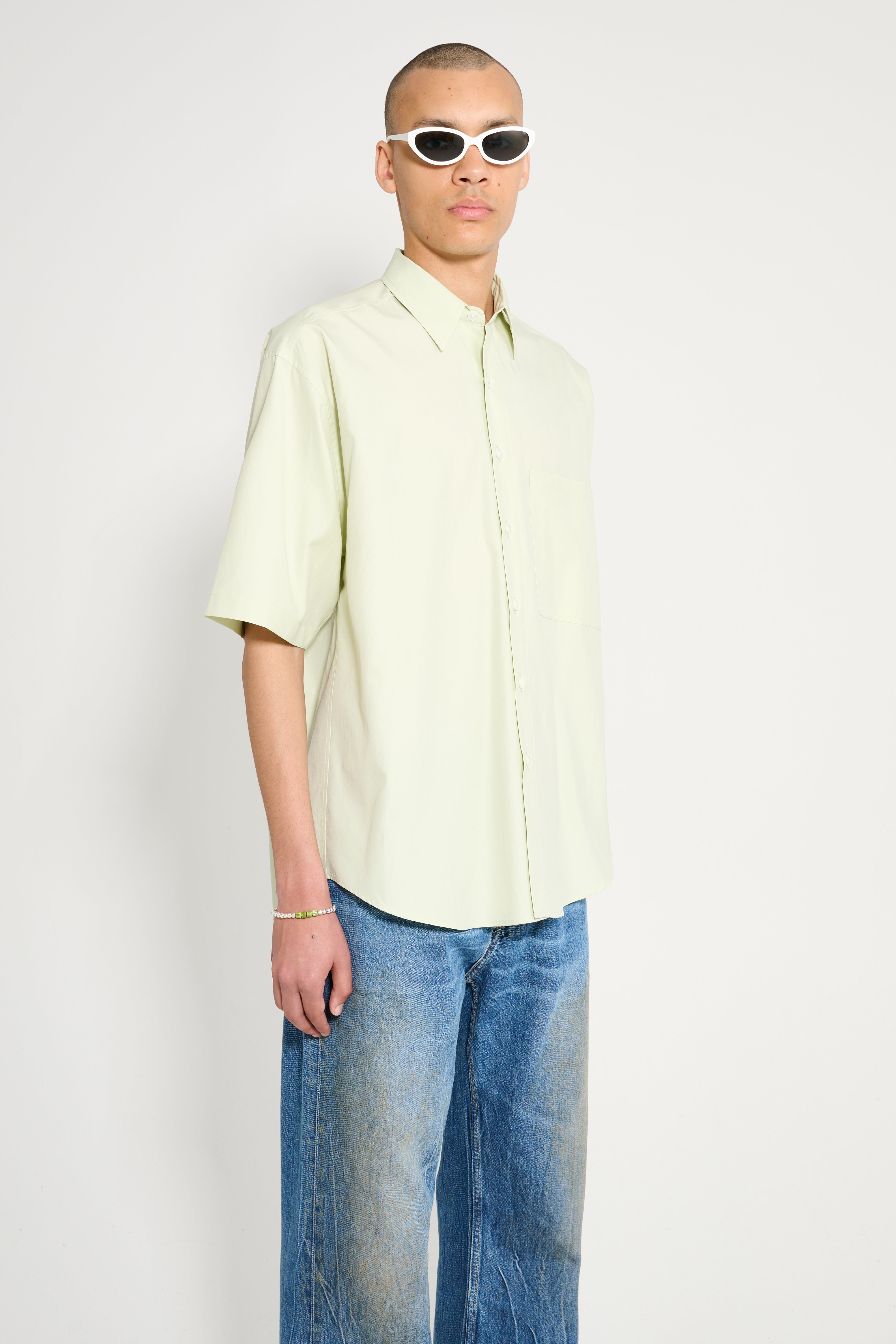 Auralee Washed Finx Twill Big Half Sleeved Shirt Light Green
