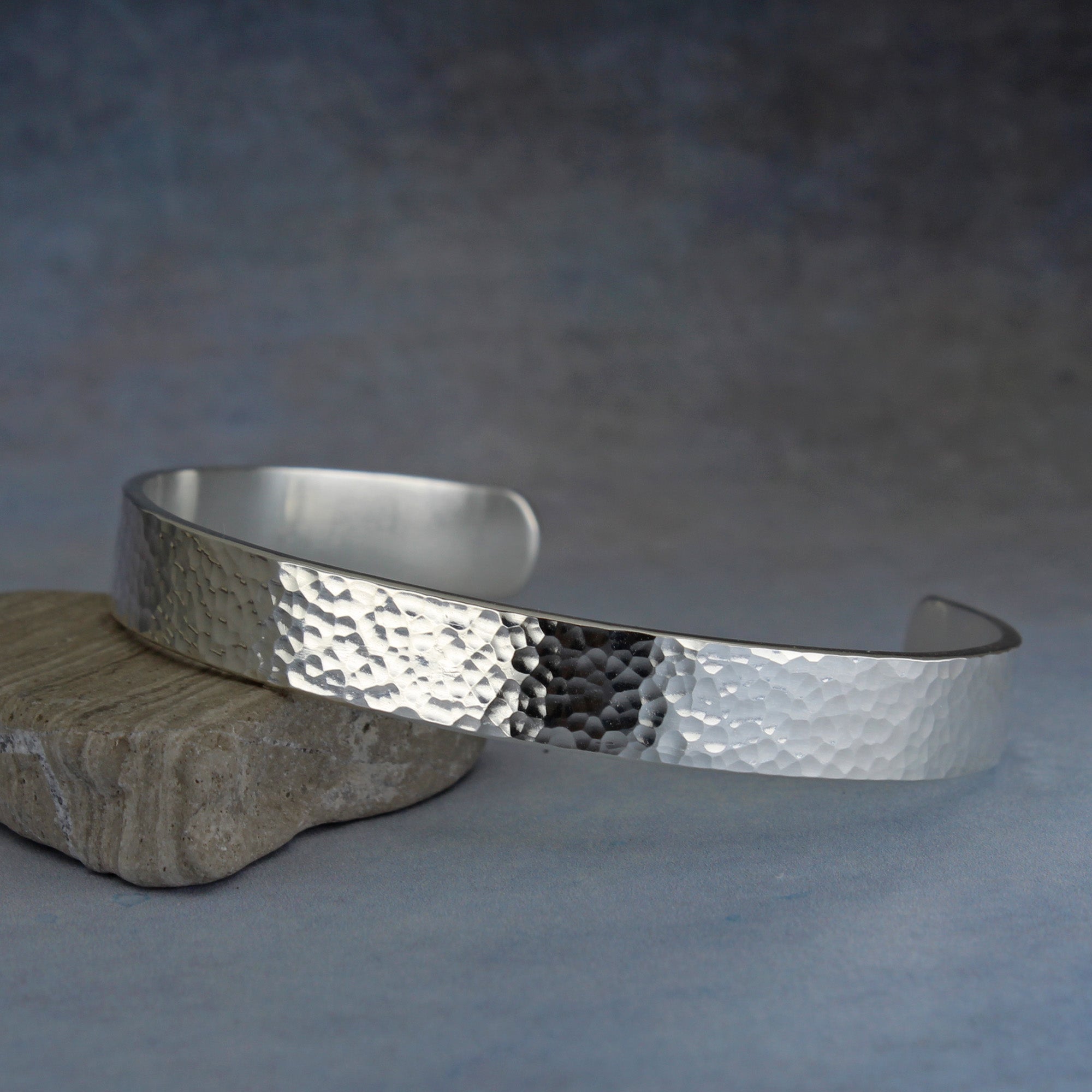 Hammered Silver Cuff Bracelet – Custom Engraved