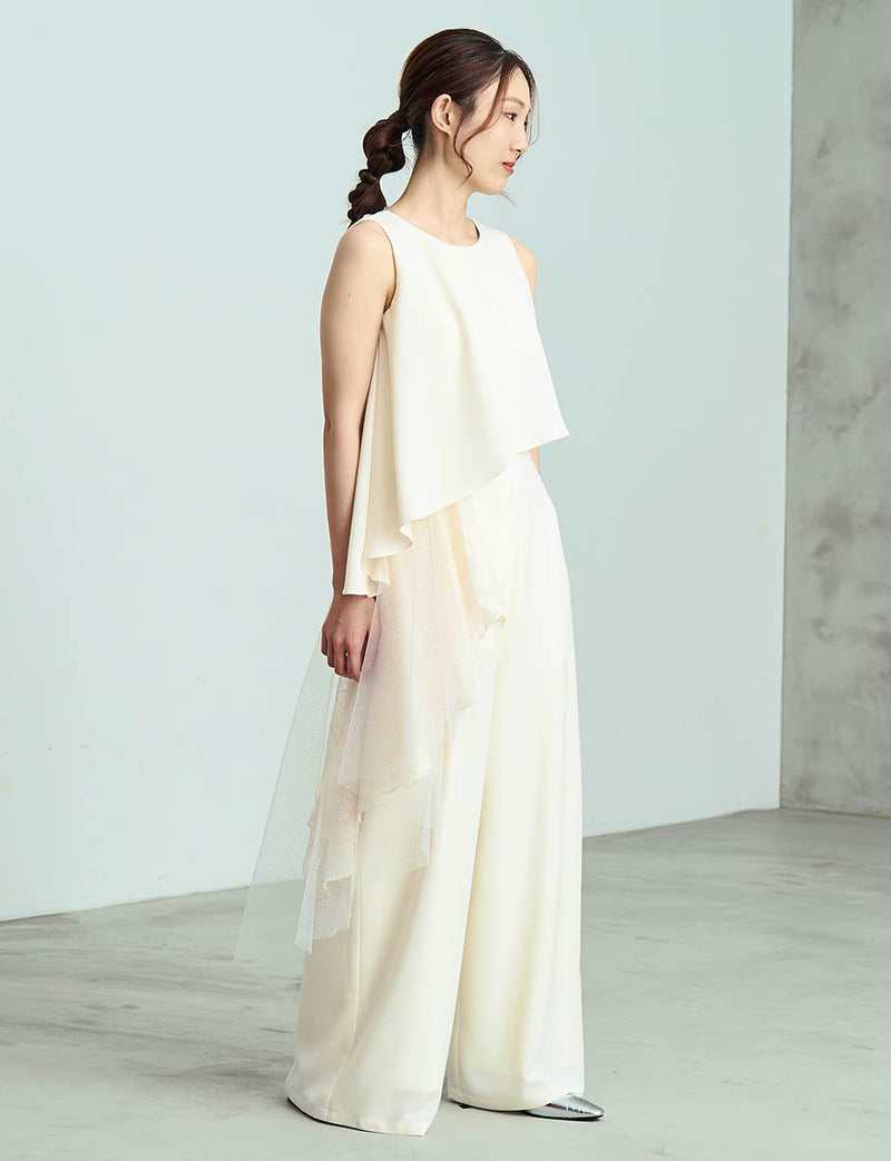 パンツドレス ノースリーブ アイボリー シフォン 演奏会 発表会