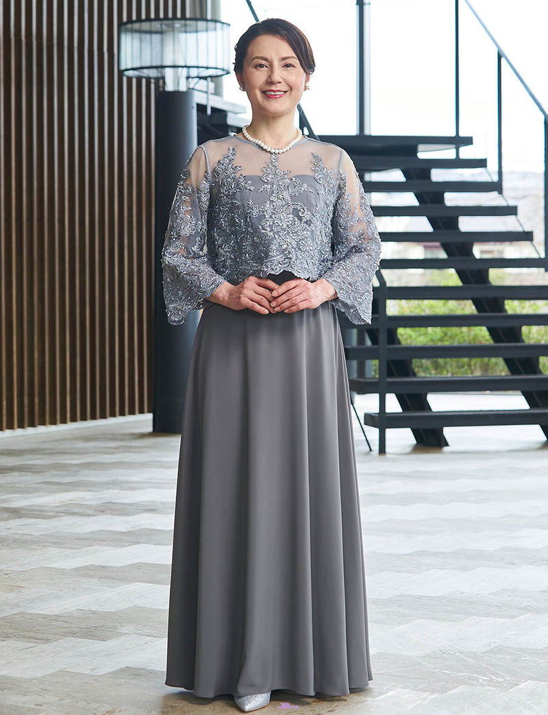 結婚式 母親ドレス グレーレース・マザーズドレス レース8分袖 MD0229