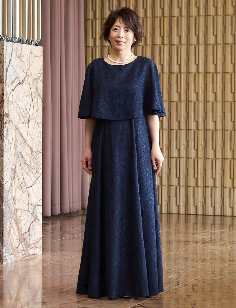 マザーズドレス・結婚式 母親ドレス MD0232-BK ダークネイビー ケープ