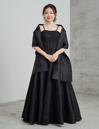 ロングドレス ベアトップ 肩紐付き 演奏会 発表会 サテンブラック